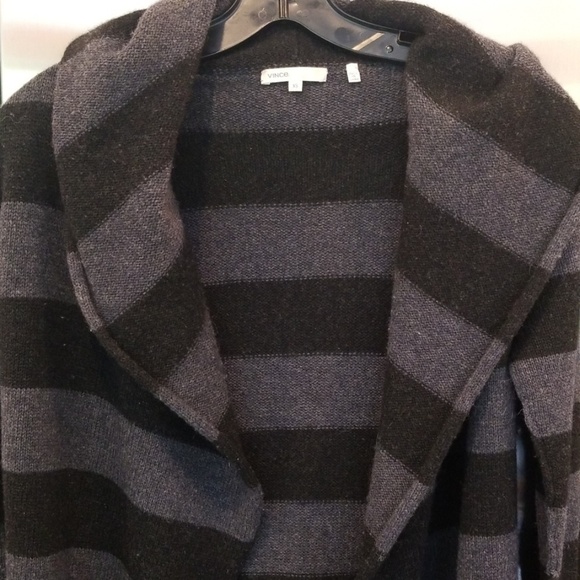 💕VINCE💕 Striped Shawl Collar Cardigan Hooded Alpaca Wool Cashmere Striped XS - Picture 5 of 7